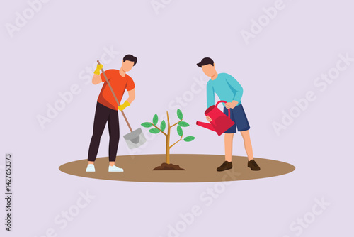 Neighbors sharing Concept. Colored flat vector illustration isolated