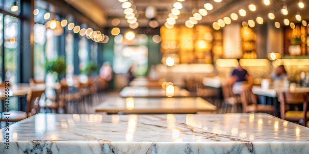 A sleek and modern marble table top sits empty amidst a blurred background of a bustling cafe, with muted colors and soft focus creating a serene atmosphere, empty marble table top, serene ambiance A sleek and modern marble table top sits empty amidst a blurred background of a bustling cafe, with muted colors and soft focus creating a serene atmosphere, empty marble table top, serene ambiance