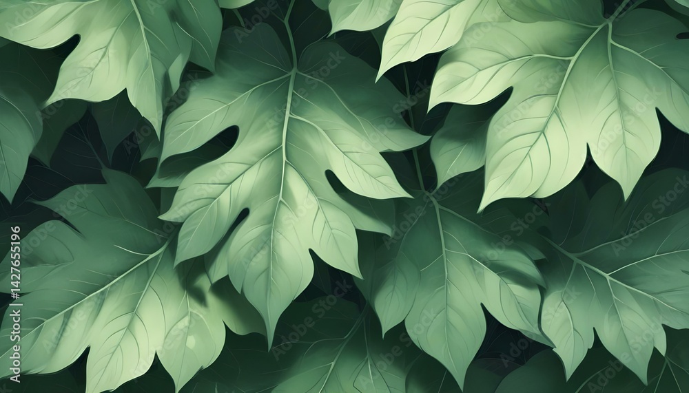 Fototapeta premium A dense arrangement of green leaves creates a serene, natural pattern for background use.