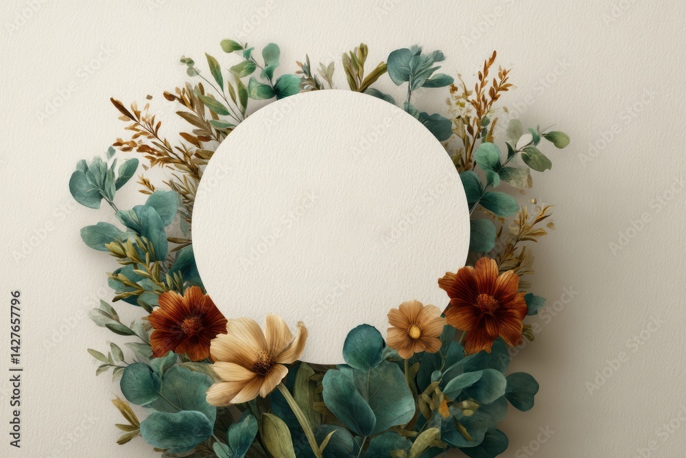 Elegant Floral Frame with Blank Circle for Custom Text or Artwork Decoration