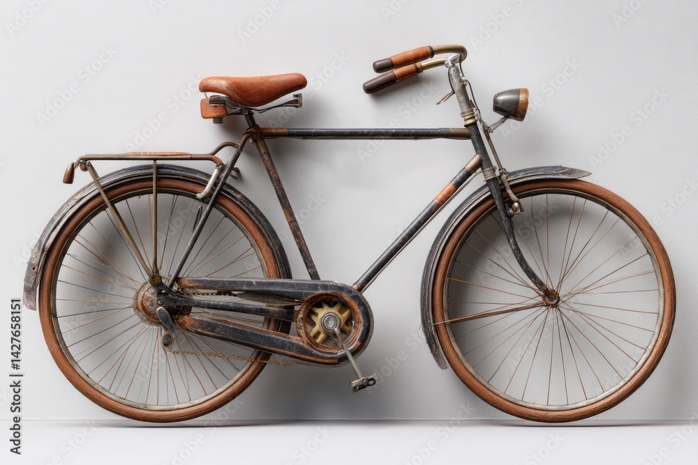 Vintage Bicycle with Leather Seat and Handlebars on Neutral Background for Retro Vibes