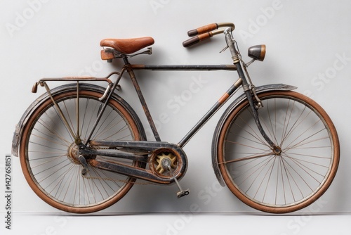 Vintage Bicycle with Leather Seat and Handlebars on Neutral Background for Retro Vibes