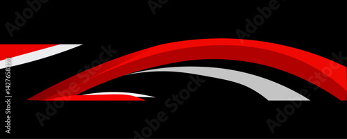 Dynamic red and white curved stripes on black. car warp design vector illustration use all car.