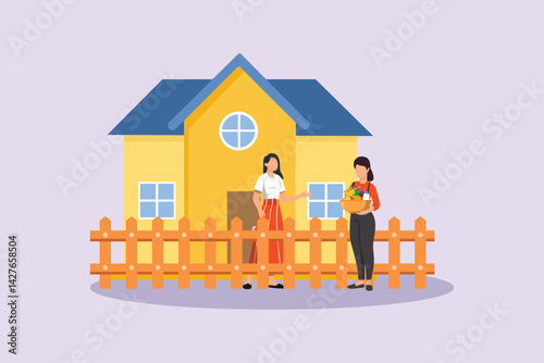 Neighbors sharing Concept. Colored flat vector illustration isolated