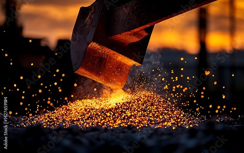 Excavator Dropping Molten Metal