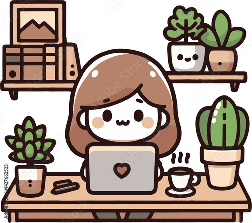 Peaceful Work-from-Home Moment with Laptop and Coffee Mug