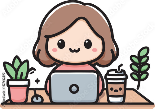 Peaceful Work-from-Home Moment with Laptop and Coffee Mug