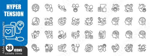Hypertension . Medical outline icon . Editable stroke . Vector .