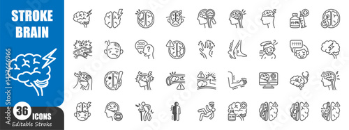 Stroke . Cerebrovascular accident . Medical outline icon . Editable stroke . Vector .