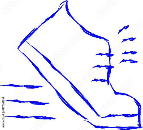 walk icon in doodle style. blue line scribble icon	