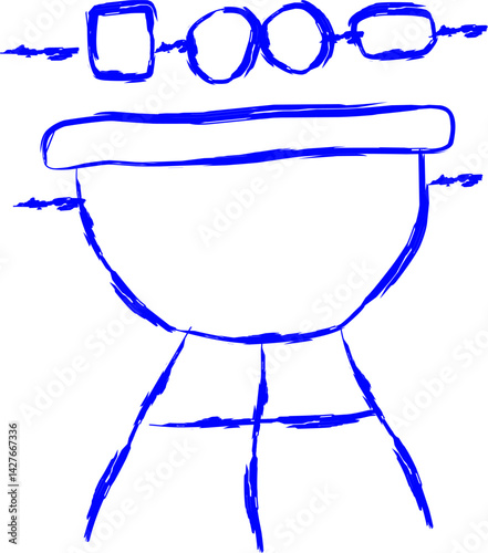 barbecue icon in doodle style. blue line scribble icon 
