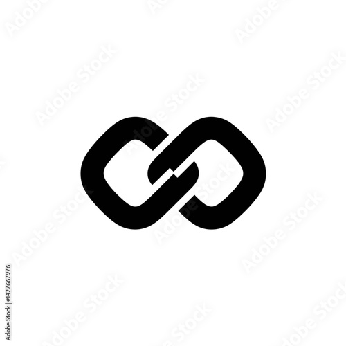 Abstract black interconnected square chain link logo design on white background, concept for branding, connection, teamwork, and partnership