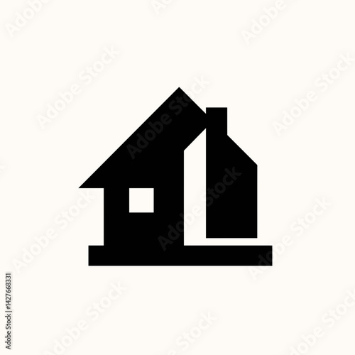 Simple black silhouette of a house with a chimney, concept for real estate branding, architecture, and home design