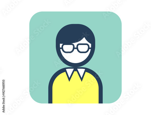 メガネをかけた人の四角いシンプルなカラフルカラーイラストアイコン