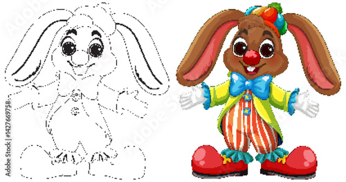 Colorful Cartoon Clown Bunny Illustration