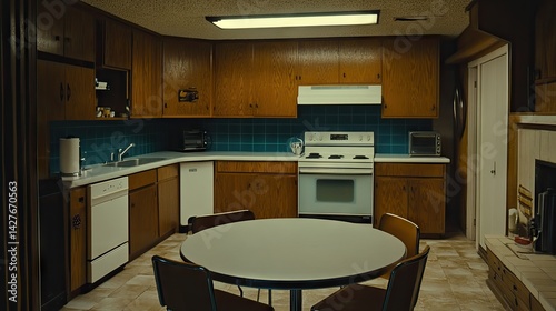 A vintage 1970s style kitchen interior.