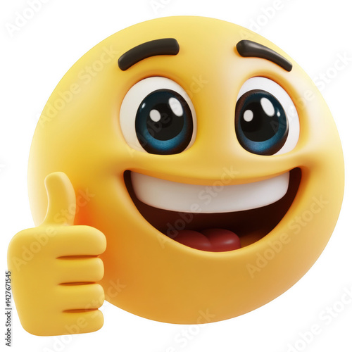 Happy Face Emoji Giving Thumbs Up Isolated on White Background