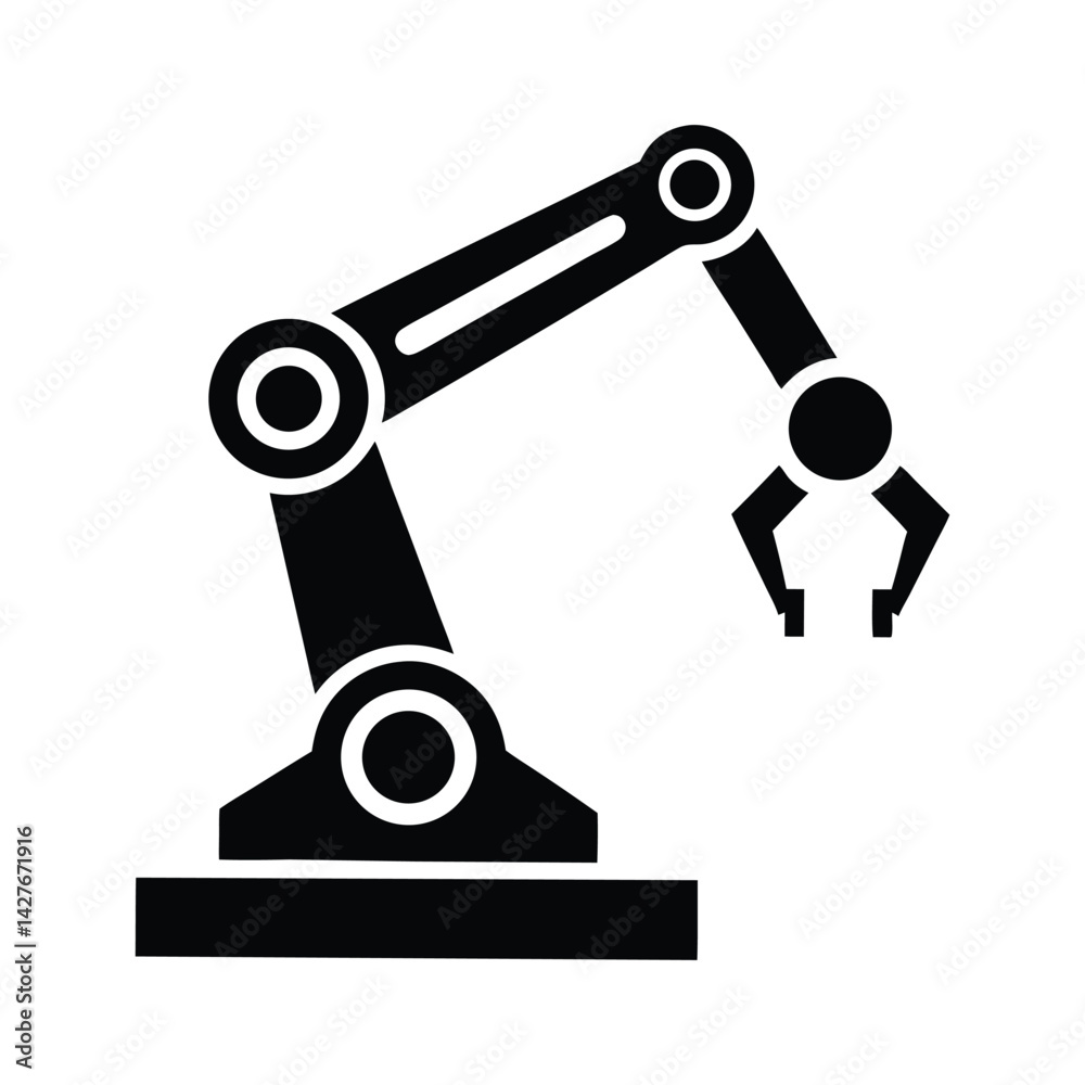 Robotic Arm Automation Icon – Industrial Silhouette Vector Design
Robotic Arm Automation Icon – Industrial Silhouette Vector Design