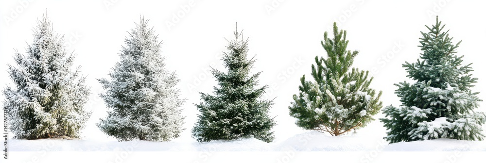 Fototapeta premium Snow Tree. Christmas Tree Collage with Isolated White Pine and Green Background