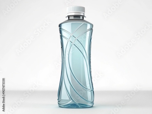 Wallpaper Mural Elegant plastic water bottle with white cap and abstract curved lines on a light background Torontodigital.ca