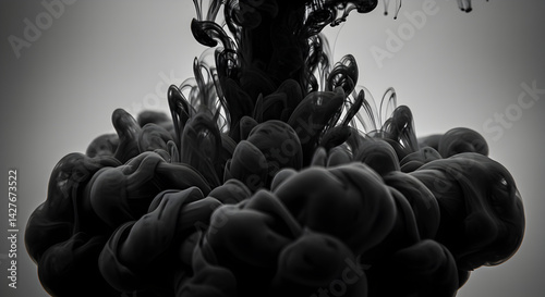 Darkness Unleashed: Black Ink Spreads in Water Forming Abstract Shapes