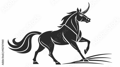 Black stallion silhouette vector illustration of a running horse
