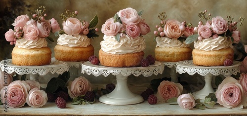 Wallpaper Mural Elegant Mini Cakes with Delicate Rose Decorations Torontodigital.ca