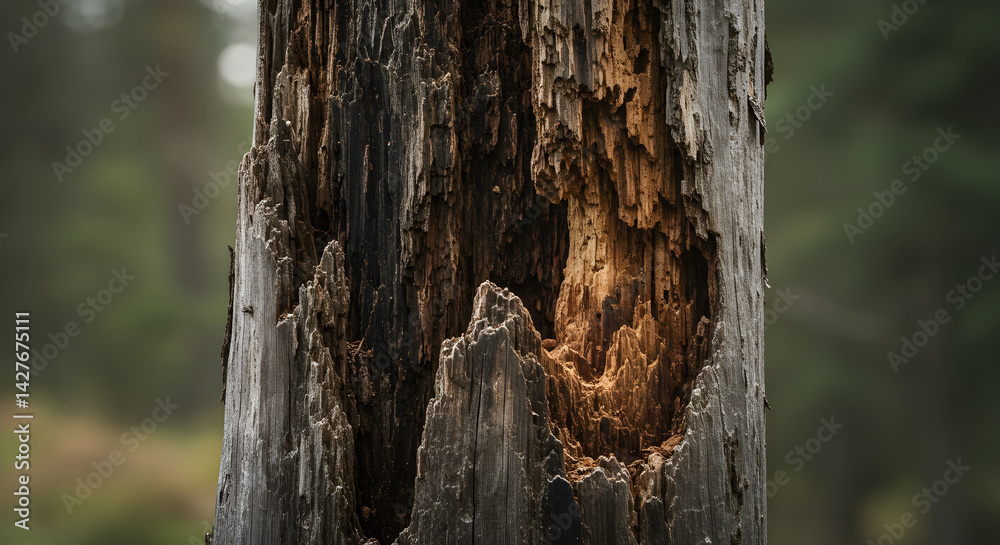 Fototapeta premium Decaying Tree Trunk Showing Wood Grain And Texture In Forest Environment