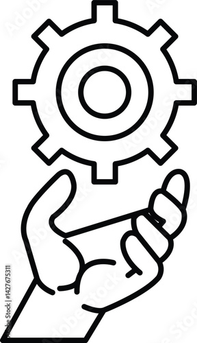 hand holding a gear with a background