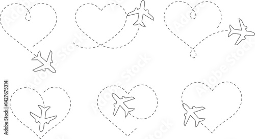 Airplane Heart Flight Paths – Travel Love Vector Illustration