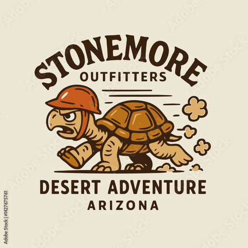 Cartoon Turtle Running with Helmet in Desert Adventure Illustration
