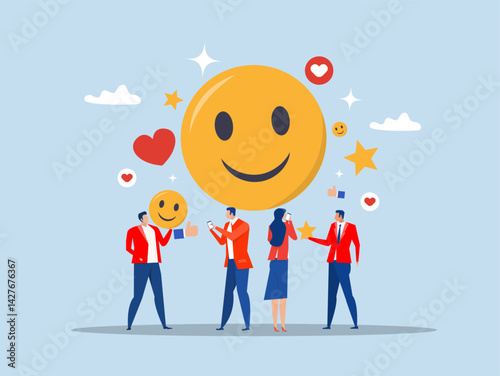 feedback ,business people employee with smile happy face.Employee satisfaction, workplace happiness or success team motivation vector