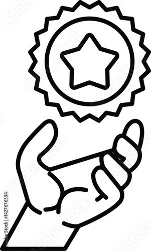 hand holding a star in line art style