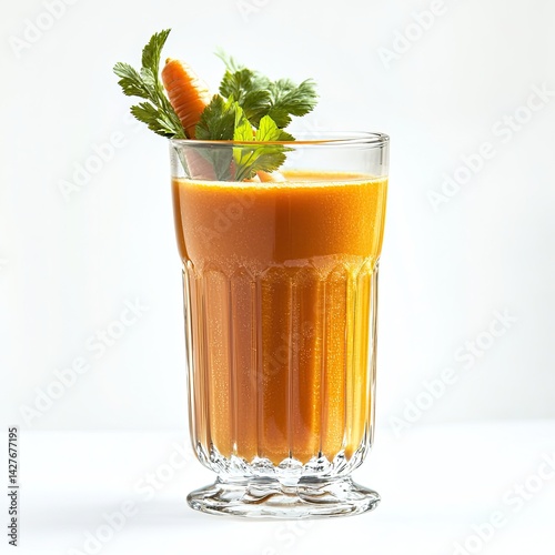 detox cocktail, diet carrot juice,  Carrot juice on a white background,Carrot and glass of carrot juice on white table