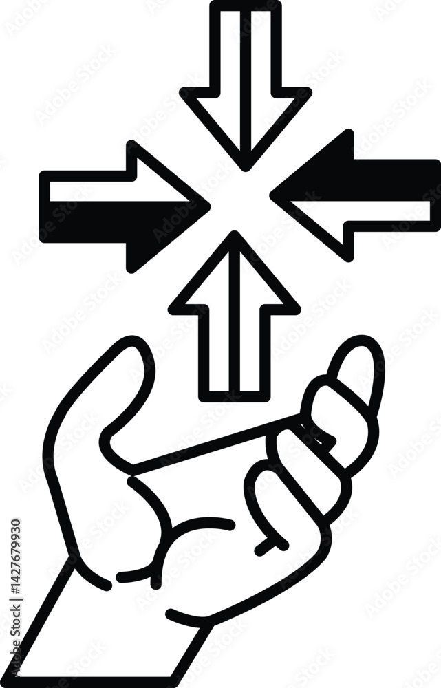 Fototapeta premium hand is holding a four pointed arrow