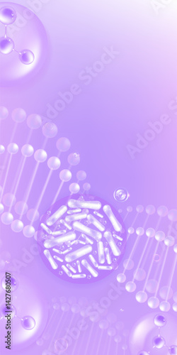 Probiotic and Hyaluronic acid skin solutions ad, purple cosmetic advertising background ready to use illustration vector.	