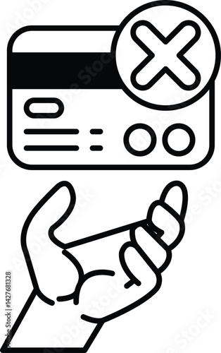 hand holding a credit card with an X on it