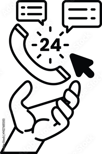 hand holding a phone with a dial and a arrow pointing to the right
