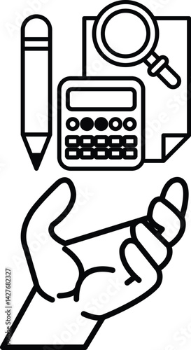 hand holding a pen and a calculator