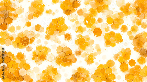 10 honeycombs pattern background, texture element, watercolor style, golden honey hues, subtle brush strokes, isolated on white background,