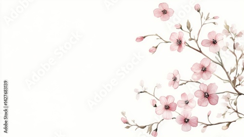 A delicate illustration of pink flowers and branches gracefully arranged on a light background, evoking a sense of spring and tranquility.