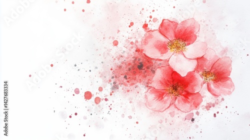 A vibrant watercolor illustration of pink flowers, surrounded by splashes of color, evoking a sense of freshness and beauty.