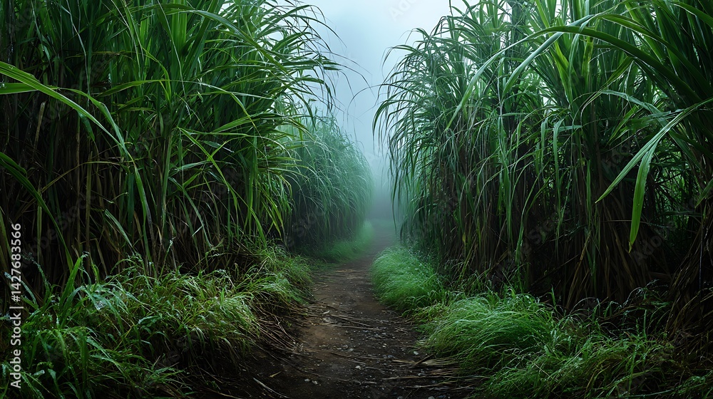 Obraz premium Misty Sugarcane Path