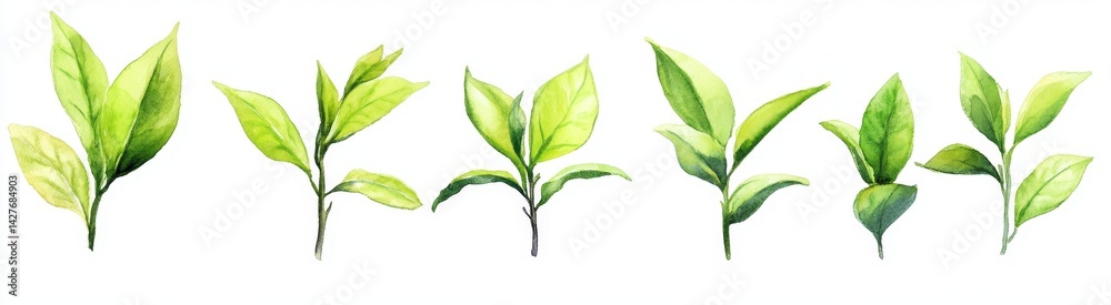 Obraz premium Fresh Tea Leaves Illustration