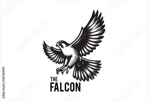 Falcon logo. Vector illustration of a falcon with wings spread.