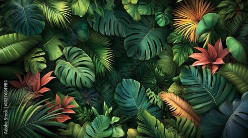 Wallpaper Mural tropical jungle leaves and foliage for nature, travel, and eco-friendly design Torontodigital.ca