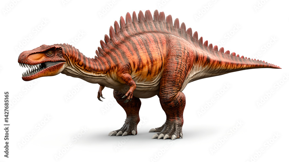 Fototapeta premium Reddish Brown Spinosaurus Digital Rendering on White Background
