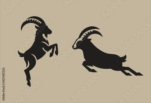 goat and goat silhouette on a brown background. vector illustration.