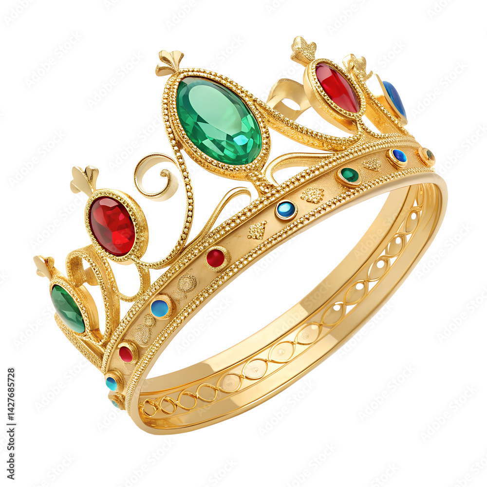 Obraz premium Gold Royal Crown with Colorful Gemstones on White Background