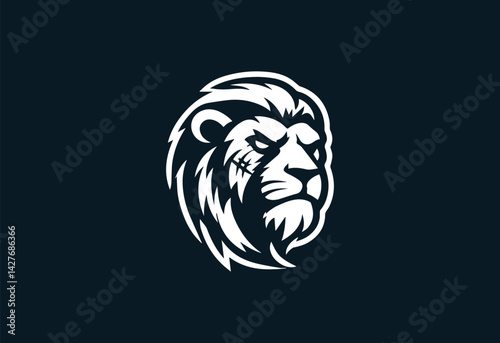 Lion head logo template vector icon illustration design isolated on dark background
